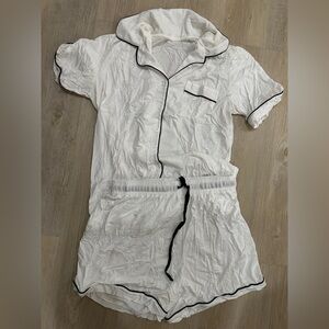 Women's White Pajama Set with Black Trim